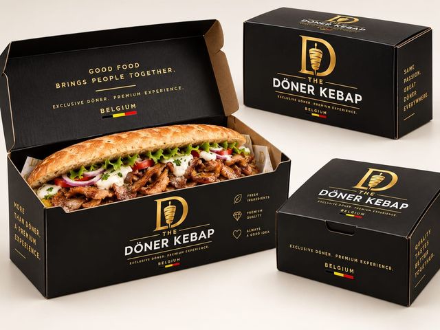 Lang broodje döner in een open doos van The Döner Kebap