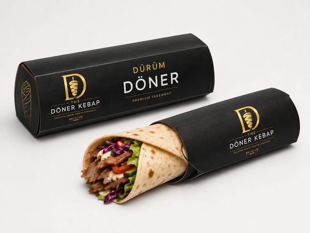 Döner-wrap in een zwarte wikkel van The Döner Kebap