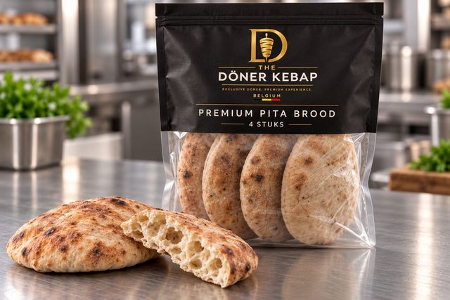 Zak met pitabroodjes in de verpakking van The Döner Kebap