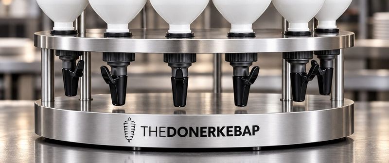 Sauscarrousel met zes doseerkranen en het merk The Döner Kebap