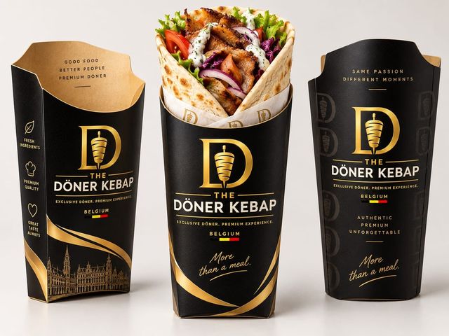 Drie bekers voor wraps in de verpakking van The Döner Kebap